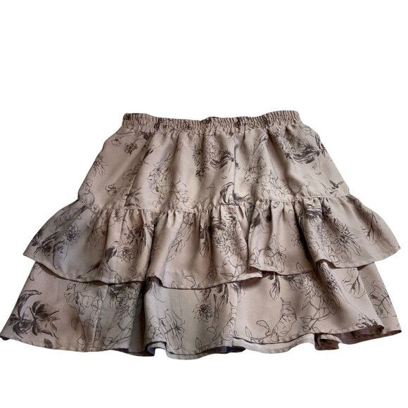 C by One Womens Mini Skirt Beige Brown Medium Ruffled Tiered Floral Y2K Boho - Picture 1 of 11